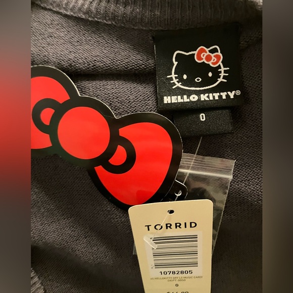 Rare Torrid Black and Gray Hello Kitty long Cardigan music notes 0 10 12 large - Picture 6 of 7